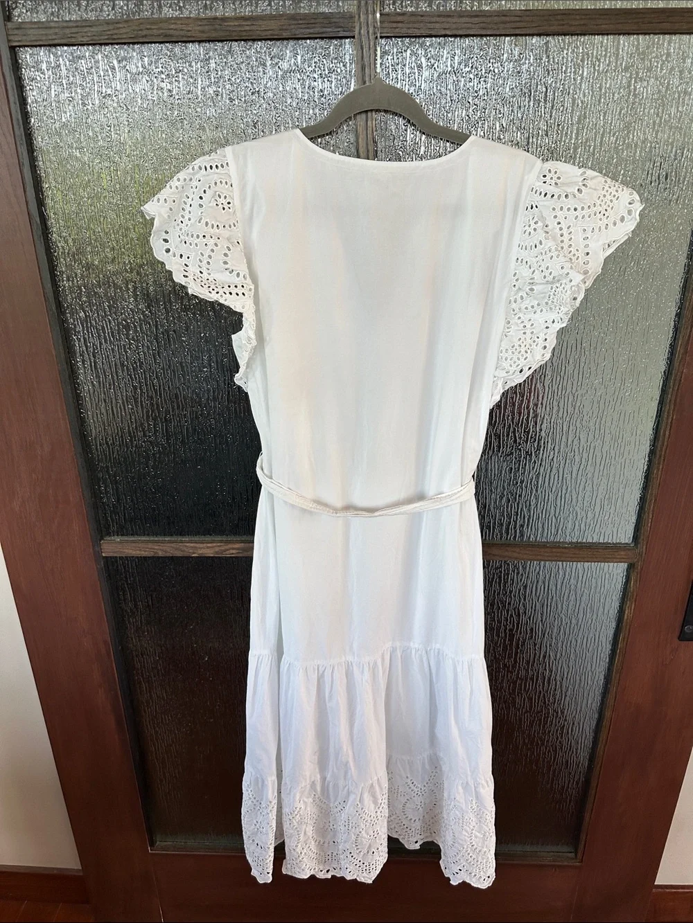 Rails Gia Dress Women's White Eyelet Midi Dress with Tie Waist Sz L